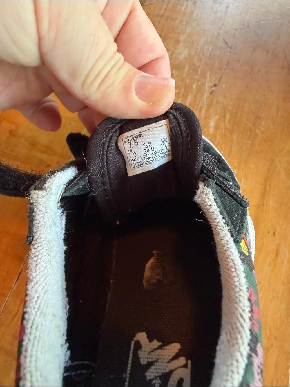 Vans Kids Black Floral Velcro Skate Shoes